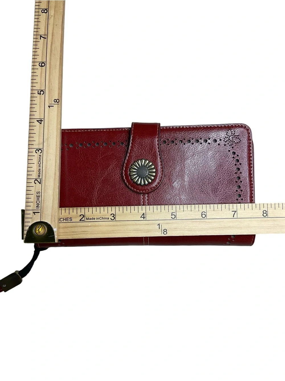 Lavemi RFID Blocking Burgundy Leather Wristlet Wallet Floral Snap Organizer Zip